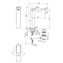 Mitigeur lavabo monotrou BC757AA Check réhaussé, chrome, tirette et vidage bonde métal