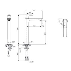 Mitigeur lavabo monotrou A7028AA Connect Air réhaussé sans tirette ni vidage