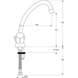 Mélangeur lavabo monotrou D1703AA Ulysse tête 1/2 à disques céramique, tirette et vidage bonde polypropylène à clapet rentrant
