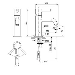 Mitigeur lavabo monotrou BC776A5 Joy gris magnétique, sans tirette ni vidage