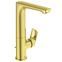 Mitigeur lavabo A7020A2 Connect Air bec haut, or brossé, tirette et vidage bonde métal