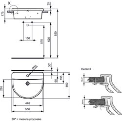 Vasque Arc Connect E797801 55x46 cm à encastrer par-dessus