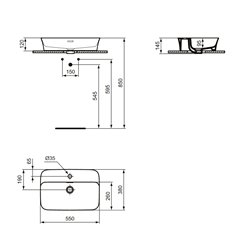 Vasque Ipalyss E2077V6 Grenade 55x38 cm avec trop plein et avec plage de robinetterie