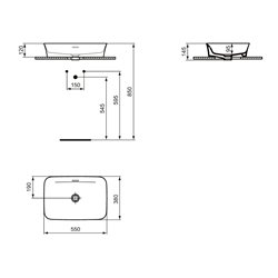 Vasque Ipalyss E2078V1 Soie Blanche 55x38 cm avec trop plein et sans plage de robinetterie