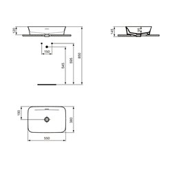 Vasque Ipalyss E2078V9 Ciment 55x38 cm avec trop plein et sans plage de robinetterie