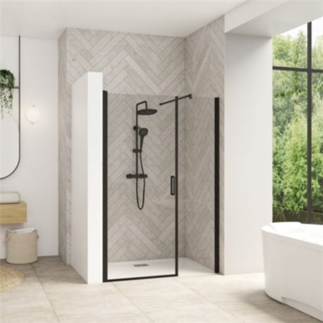 Smart Design Porte centrale sans seuil PA9062NTNE 130cm Noir grainé Verre transparent Smart Design Porte centrale sans seuil PA9062NTNE 130cm Noir grainé Verre transparent