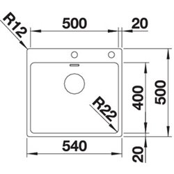 Evier Andano 500-IF/A 525245 Cuve simple 540x500 mm