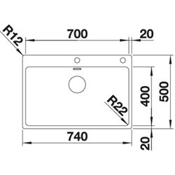 Evier Andano 700-IF/A  525246 Cuve simple 740x500 mm
