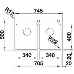 Evier Andano 340/340-IF/A 525248 Cuve double 745x500 mm