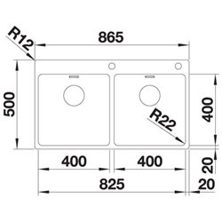 Evier Andano 400/400IF/A 525249 Cuve double 865x500 mm
