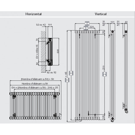 Radiateur eau chaude Téolys Vertical D3200 10 1971 Watts Hauteur 2000 ...