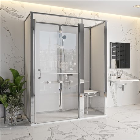 Cabine Onyx Porte Duo 1290DDLCWH 1200x900 mm en angle gauche Cabine Onyx Porte Duo 1290DDLCWH 1200x900 mm en angle gauche