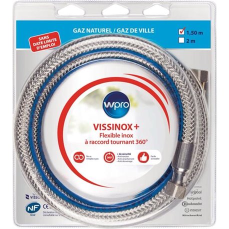 Tuyau flexible Vissinox + TNV150 pour appareil cuisson 1,5 m