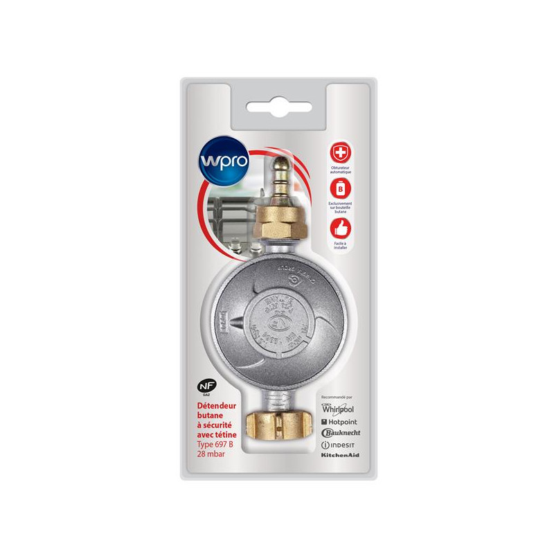 Détendeur Butane Gros Débit 13 Kg - Pression 28 Mbar, Débit 2,6 Kg/h, Sortie M 20x150, Certifié NF, Pour Usage Domestique