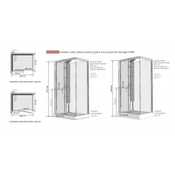 Cabine de douche Horizon rectangulaire 120x91 cm Perle noire Porte coulissante Hydromassante Receveur 12,5 cm