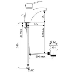 Mitigeur lavabo 2520TEP à équilibrage de pression , manette pleine, tirette et vidage