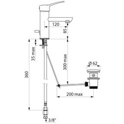 Mitigeur lavabo 2820T Bioclip à cartouche classique, manette pleine, tirette et vidage