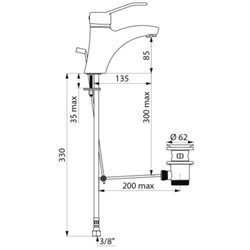 Mitigeur lavabo 2520 à cartouche classique , manette ajourée, tirette et vidage