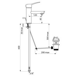 Mitigeur lavabo 2720TEP Securitherm à équilibrage de pression, manette pleine, tirette et vidage