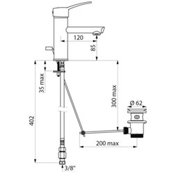 Mitigeur lavabo 2820TEP Bioclip à équilibrage de pression, manette pleine, tirette et vidage