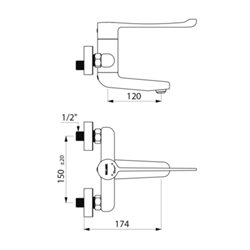 Mitigeur mécanique séquentiel mural 2640S Securitouch L. 120 mm, raccords standards