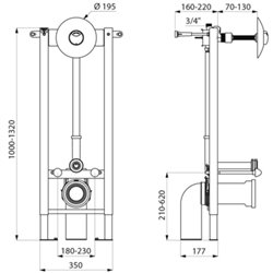 Bâti-support Tempofix 3 578300+578230 en applique double touche - cloison de 70 à 130 mm