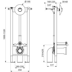 Bâti-support Tempofix 3 578400+578222 en applique double touche - cloison de 30 à 60 mm