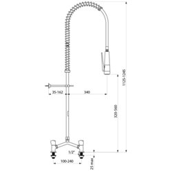 Combiné de prélavage 2 trous avec mélangeur G6833 douchette antitartre à picots sans robinet de puisage