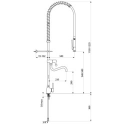 Combiné de prélavage monotrou avec mitigeur 5625 douchette à diffuseur antitartre avec robinet de puisage
