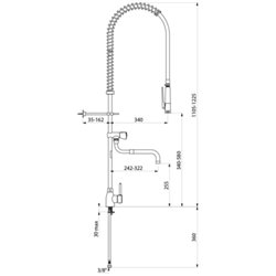 Combiné de prélavage monotrou avec mitigeur 6692 douchette à diffuseur antitartre avec robinet de puisage
