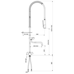 Combiné de prélavage monotrou avec mélangeur G6932 douchette antitartre à picots avec robinet de puisage