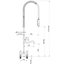 Combiné de prélavage 2 trous avec mélangeur 5633 douchette à diffuseur antitartre avec robinet de puisage