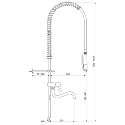 Combiné de prélavage 433722 douchette à diffuseur antitartre avec colonne longue et bec tube