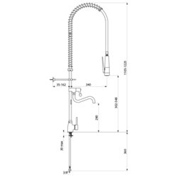 Combiné de prélavage monotrou avec mitigeur 5825 douchette antitartre à picots avec robinet de puisage