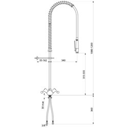 Combiné de prélavage monotrou avec mélangeur 5630 douchette à diffuseur antitartre sans robinet de puisage