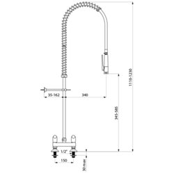 Combiné de prélavage 2 trous avec mélangeur 5680 douchette à diffuseur antitartre sans robinet de puisage