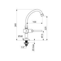 Robinet temporisé Tempostop pilier 737152 L. 150 mm 