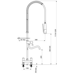 Combiné de prélavage 2 trous avec mélangeur 5833 douchette antitartre à picots avec robinet de puisage