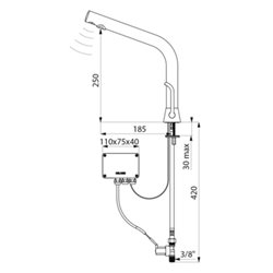 Mitigeur électronique 398MCHB Binoptic alim. Sur secteur, H. 250 mm