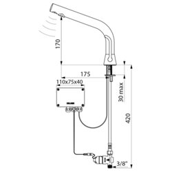 Mitigeur électronique 488MCHB Binoptic alim. Par piles, H. 170 mm