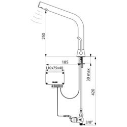 Mitigeur électronique 498MCHB Binoptic alim. Par piles, H. 250 mm