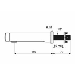 Robinet temporisé 741555 Temposoft 2 mural, L. 150 mm avec contre-écrou