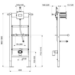 Bâti-support Tempofix 3 543006D+778707 temporisation 7 sec pour urinoir à flexible 1/2'', plaque Tempoflux