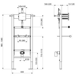 Bâti-support Tempofix 3 543000+430030 version secteur plaque Tempomatic 4 noire, urinoir Ø 35 mm