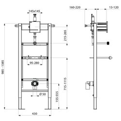 Bâti-support Tempofix 3 543006+430006 version piles plaque Tempomatic 4 inox satiné, urinoir Ø 35 mm