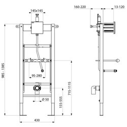Bâti-support Tempofix 3 543006D+430036 version piles plaque Tempomatic 4 noire, urinoir à flexible 1/2''
