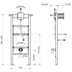 Bâti-support Tempofix 3 543000D+430020 version secteur plaque Tempomatic 4 inox epoxy blanc, urinoir à flexible 1/2''