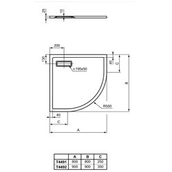 Ultraflat New d'angle T4492V1 90x90 cm Blanc mat