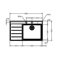 Mythos inox Slimtop MYX 211-86 958172 Egouttoir à droite 