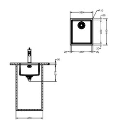 Maris Inox MRX 110-34 950701 Vidage automatique 380x440 mm